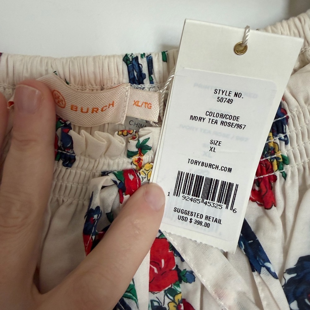 NWT Tory Burch ivory tea rose long maxi summer dress XL white floral flowers - Picture 2 of 5